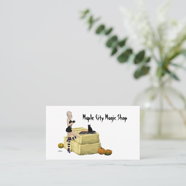 Blonde Hexe Button Up Girl Business Card Visitenkarte (Stehend Vorderseite)