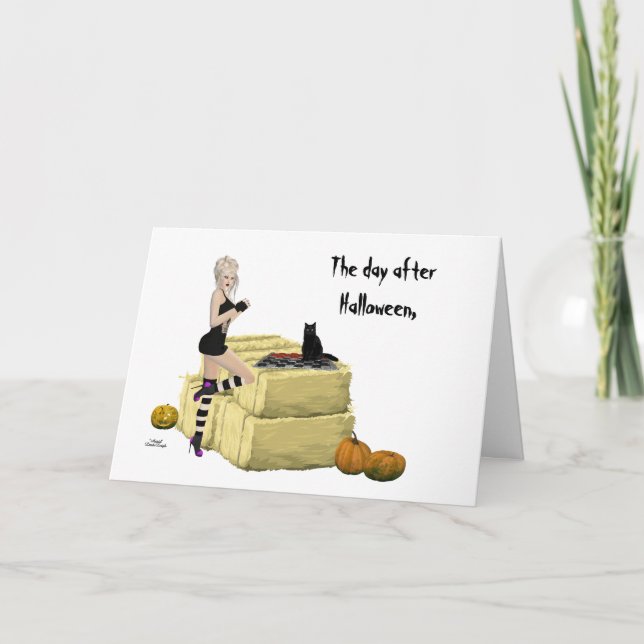 Blonde Hexe Button Up Girl Halloween Grußkarte Karte (Vorderseite)