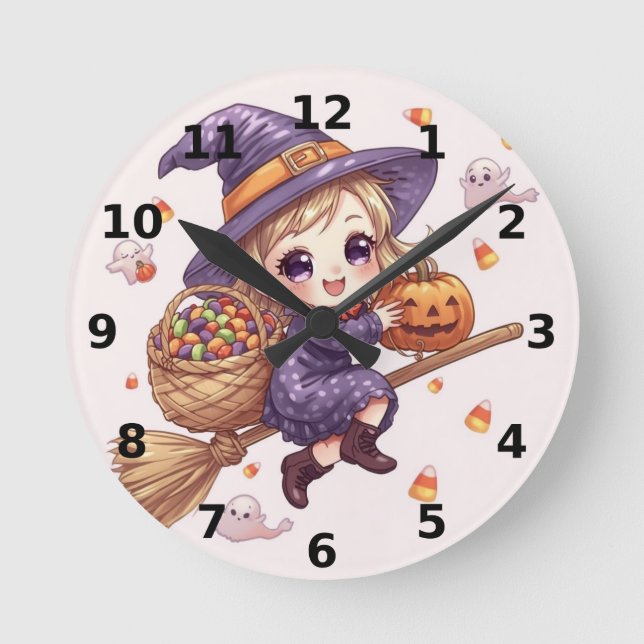 Blonde Hexen Halloween Wanduhr (Vorderseite)