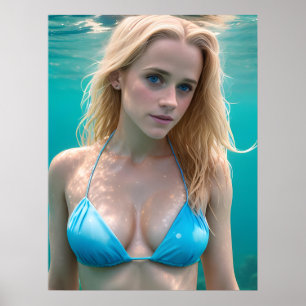 Blonde in einer Bikini-Unterwasserfotografie Poster