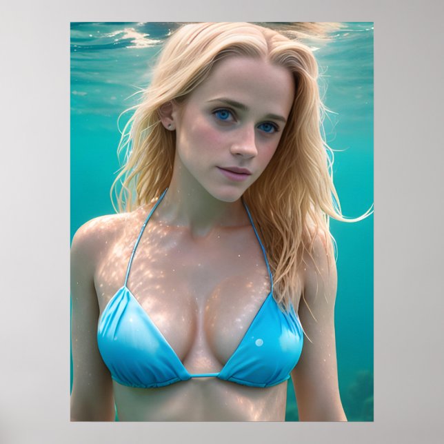 Blonde in einer Bikini-Unterwasserfotografie Poster (Vorne)