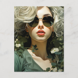 Blonde in Sonnenbrille in den Blume Postkarte