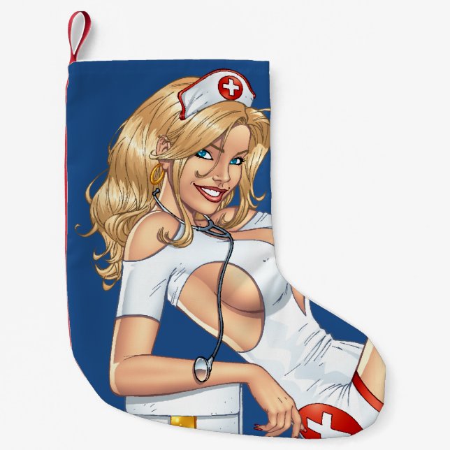 Blonde Krankenschwester in der Uniform Strümpfe Kleiner Weihnachtsstrumpf (Vorderseite)