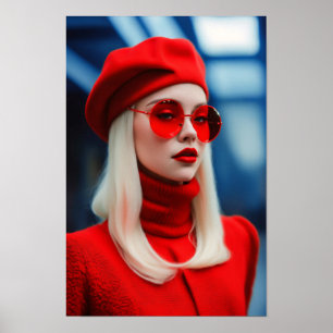 Blonde Lady in Rot Poster
