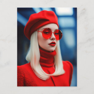 Blonde Lady in Rot Postkarte