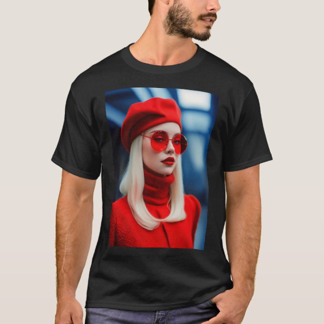 Blonde Lady in Rot T-Shirt (Vorderseite)