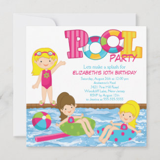 Blonde Mädchen-Geburtstags-Pool-Party Einladung