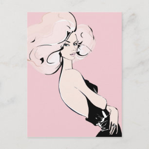Blonde Mädchen schwarz auf rosa Postkarte