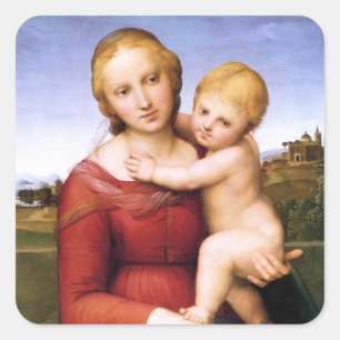 Blonde Madonna und Baby Jesus Quadratischer Aufkleber