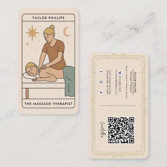 Blonde Massage Therapeut Tarot Social Media QR Visitenkarte (Vorne/Hinten)