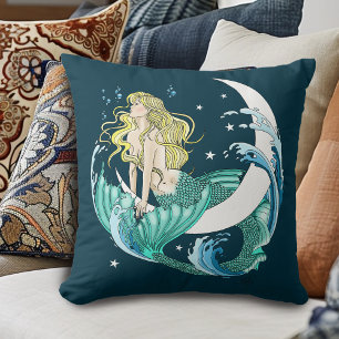 Blonde Meerjungfrau Halbmond Fantasy Art Deco Kissen