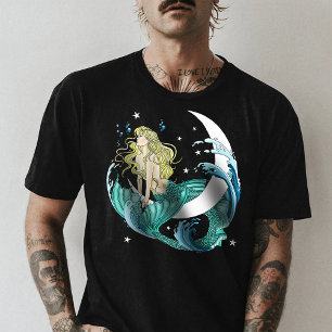 Blonde Meerjungfrau Halbmond Fantasy Art Deco T-Shirt