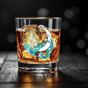 Blonde Meerjungfrau Halbmond Fantasy Art Deco Whiskyglas
