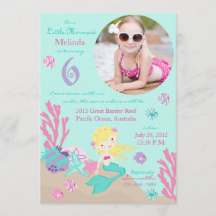 Blonde Mermaid 6. Geburtstag Einladung