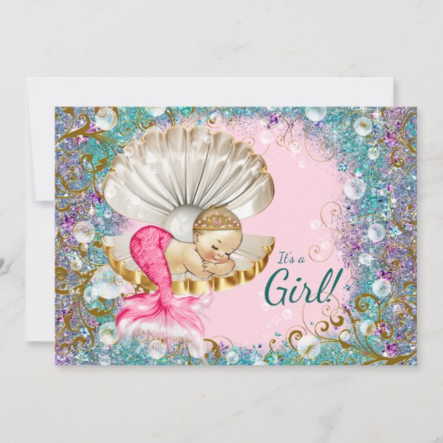 Blonde Mermaid Baby Shower Einladungen (Vorderseite)