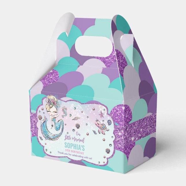 Blonde Mermaid Birthday Baby Dusche Vielen Dank Geschenkschachtel (Vorderseite)