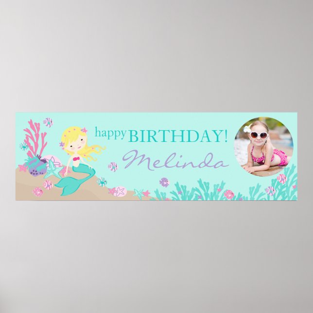 Blonde Mermaid Birthday Banner Poster (Vorne)