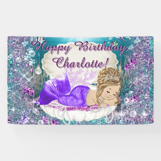 Blonde Mermaid Birthday Party Banner (Horizontal)