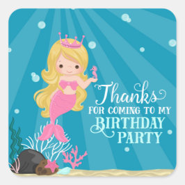 Blonde Mermaid Birthday Quadratischer Aufkleber