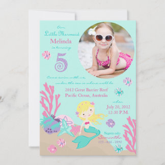 Blonde Mermaid Fünfter Geburtstag Einladung