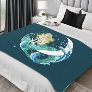 Blonde Mermaid Moon Fantasy Art Deco Fleecedecke
