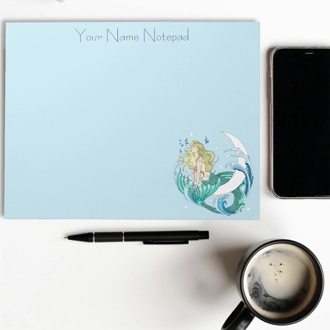 Blonde Mermaid Moon Fantasy Art Deco Notizblock (Von Creator hochgeladen)