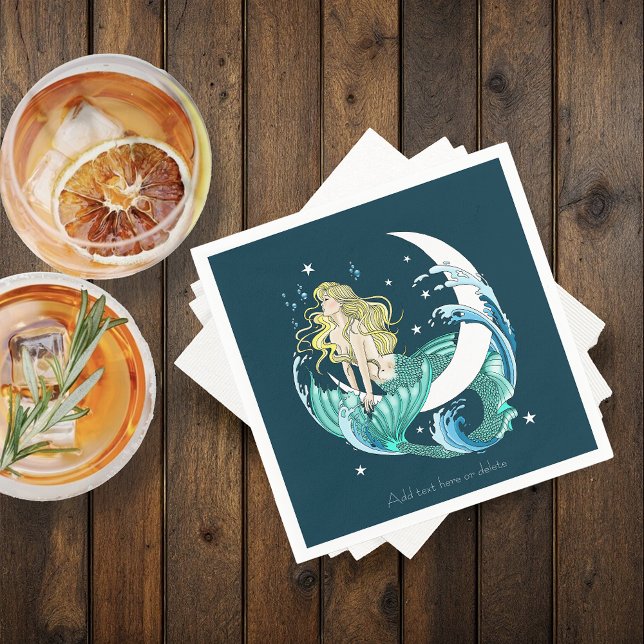 Blonde Mermaid Moon Fantasy Art Deco Serviette (Von Creator hochgeladen)