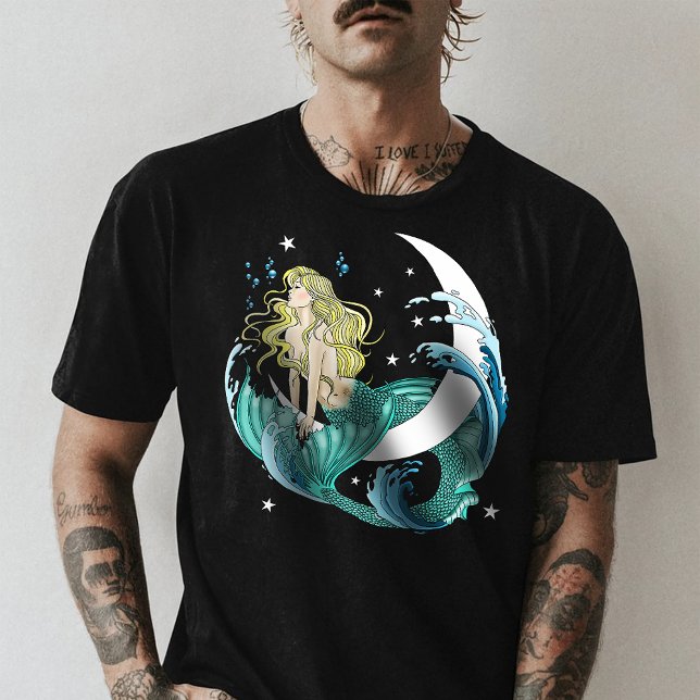 Blonde Mermaid Moon Fantasy Art Deco T-Shirt (Von Creator hochgeladen)