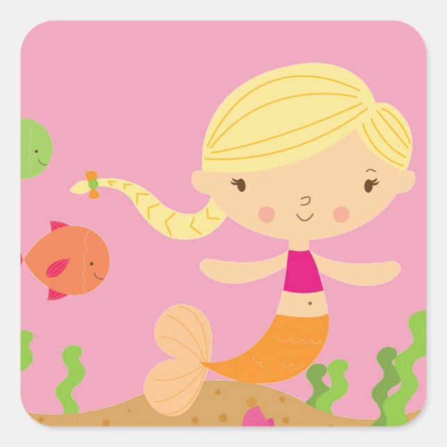 Blonde Mermaid Quadratischer Aufkleber (Vorderseite)