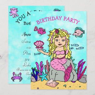 Blonde Mermaid unter der Sea Birthday Party Einladung