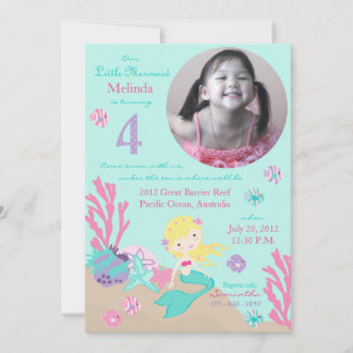 Blonde Mermaid Vierte Geburtstag Einladung