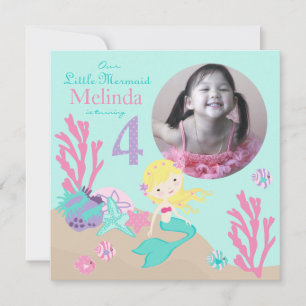 Blonde Mermaid Vierte Geburtstag Einladung