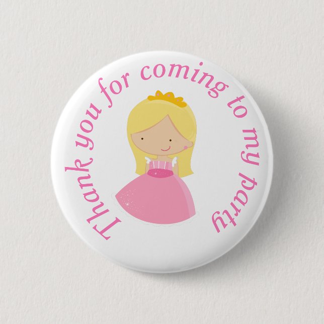 Blonde Niedliche Prinzessin und Dragon Birthday Pa Button (Vorderseite)