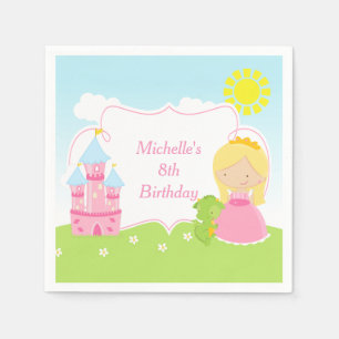 Blonde Niedliche Prinzessin und Dragon Birthday Pa Serviette