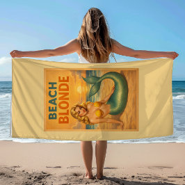 Blonde Pin-Up Mermaid | Sunny Yellow Retro Coastal Strandtuch
