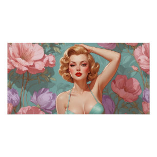 Blonde Pin-Up Pastellblumen Poster