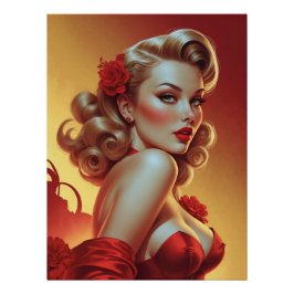 Blonde Pin-Up-Plakate im roten Kleid Poster