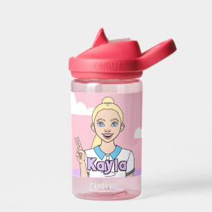 Blonde Pink Cartoon Girl School Student Trinkflasche