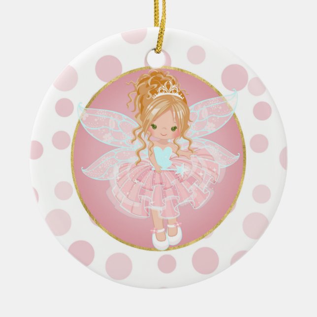 Blonde Pink Fairy Keramik Ornament (Vorne)