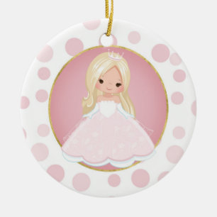 Blonde Pink Princess Keramik Ornament