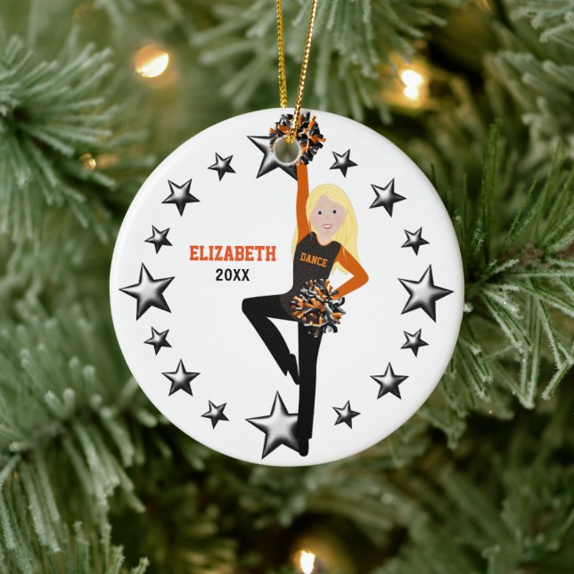 Blonde Pom Squad Orange & Black Keramik Ornament (Baum)