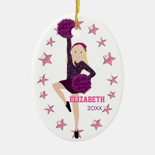 Blonde Pom Squad Personalisiert Keepake Ornament (Vorne)
