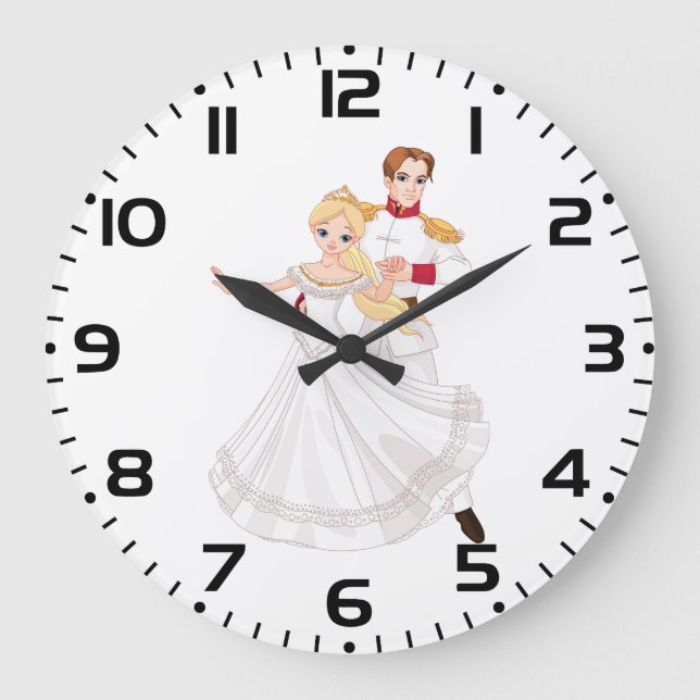 Blonde Princess and Charming Prince Fairytale Große Wanduhr (Vorderseite)