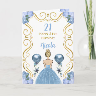 Blonde Princess Blue Happy Birthday Karte