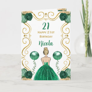 Blonde Princess Green Happy Birthday Karte