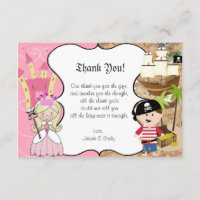 Blonde Princess & Pirate Party Danke Karte