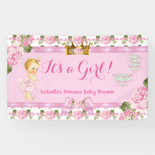 Blonde Prinzessin Baby Shower Pink Rosen Teeparty Banner