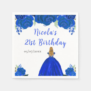 Blonde Prinzessin Blaue Blumen Geburtstagsfeier Serviette