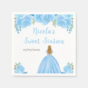 Blonde Prinzessin Blaues Blumen Sweet Sixteen Serviette