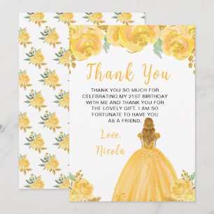 Blonde Prinzessin Gold Blumen Geburtstagsfeier Dankeskarte